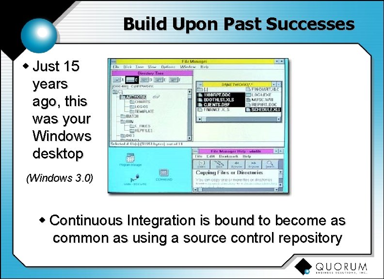 Build Upon Past Successes w Just 15 years ago, this was your Windows desktop