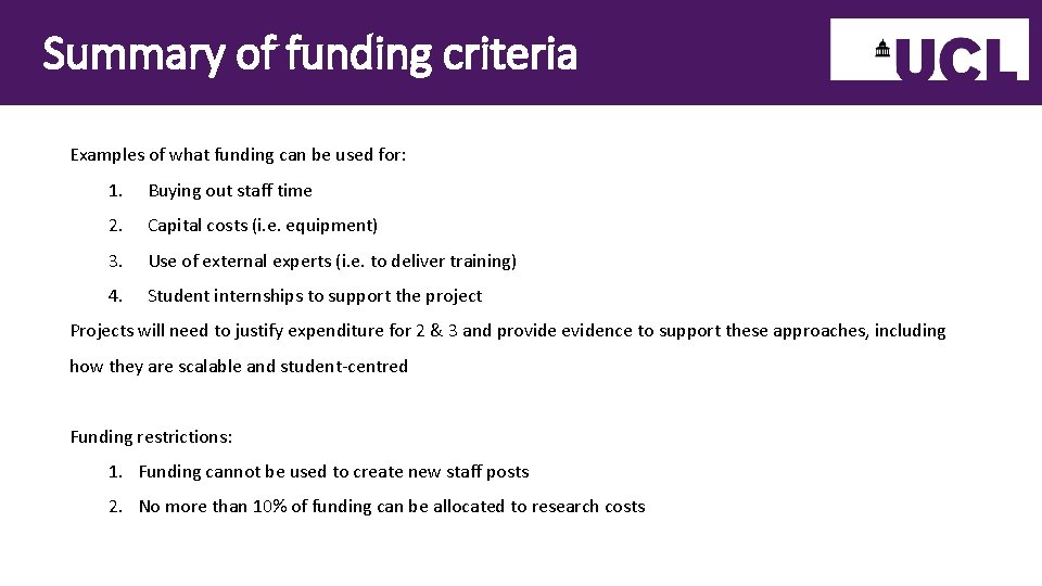 Summary of funding criteria Examples of what funding can be used for: 1. Buying