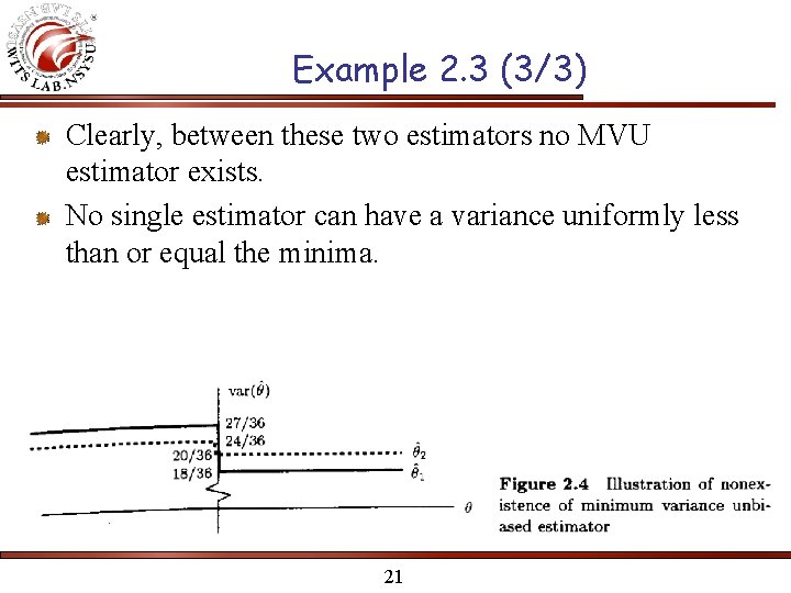 Example 2. 3 (3/3) Clearly, between these two estimators no MVU estimator exists. No