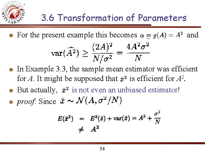 3. 6 Transformation of Parameters For the present example this becomes and In Example