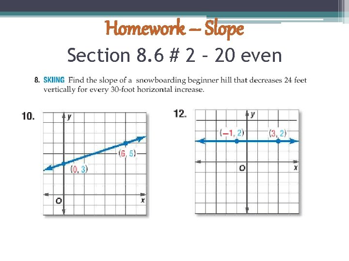 Homework – Slope Section 8. 6 # 2 – 20 even 