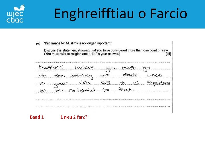 Enghreifftiau o Farcio Band 1 1 neu 2 farc? 