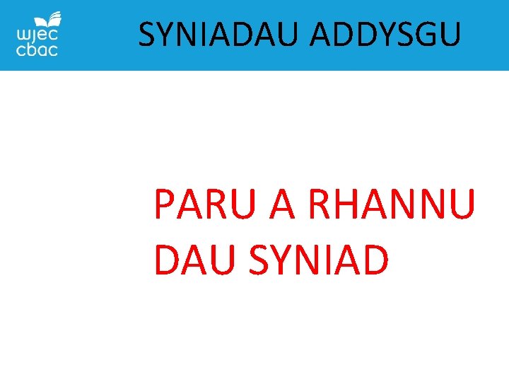 SYNIADAU ADDYSGU PARU A RHANNU DAU SYNIAD 