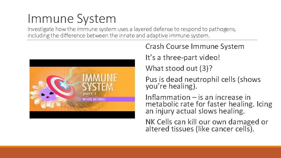 Immune System Investigate how the immune system uses a layered defense to respond to