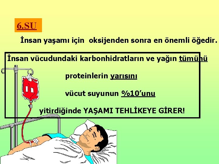 6. SU İnsan yaşamı için oksijenden sonra en önemli öğedir. İnsan vücudundaki karbonhidratların ve