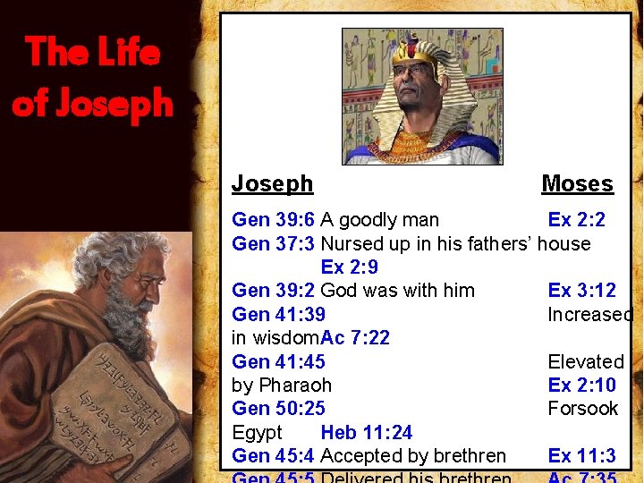 The Life of Joseph Moses Gen 39: 6 A goodly man Ex 2: 2