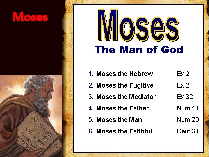 Moses The Man of God 1. Moses the Hebrew Ex 2 2. Moses the