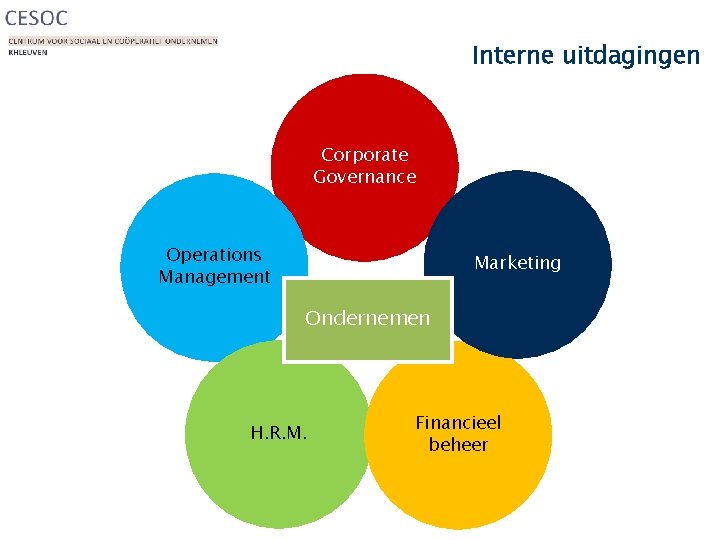 Interne uitdagingen Corporate Governance Operations Management Marketing Ondernemen H. R. M. Financieel beheer 