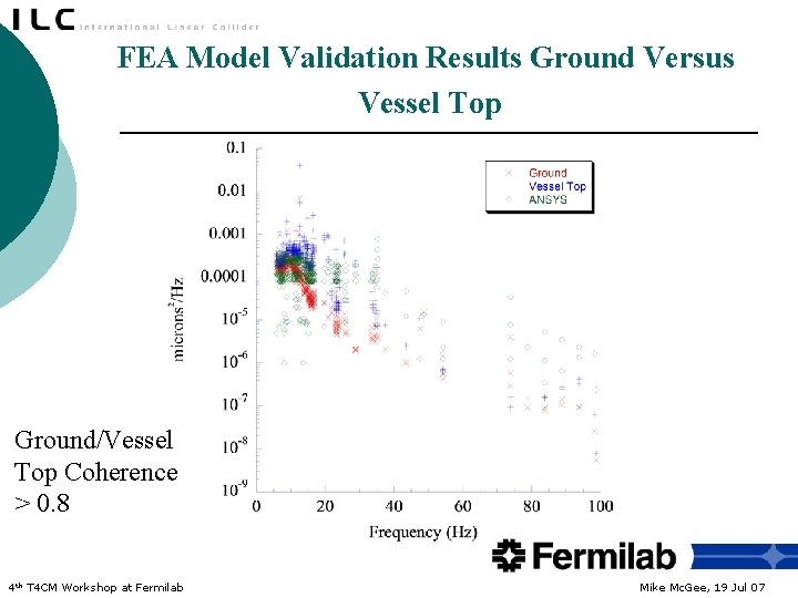 FEA Model Validation Results Ground Versus Vessel Top Ground/Vessel Top Coherence > 0. 8