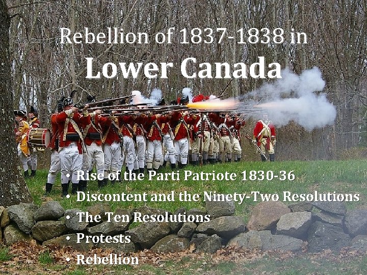 Rebellion of 1837 -1838 in Lower Canada • • • Rise of the Parti