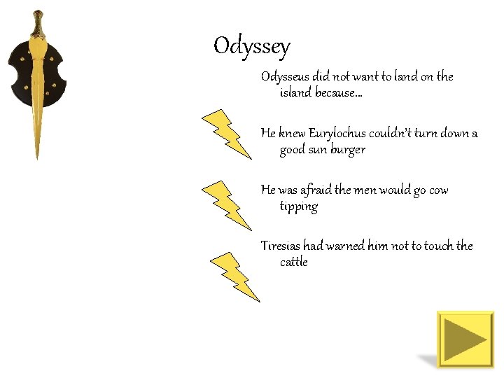 Odyssey Odysseus did not want to land on the island because… He knew Eurylochus