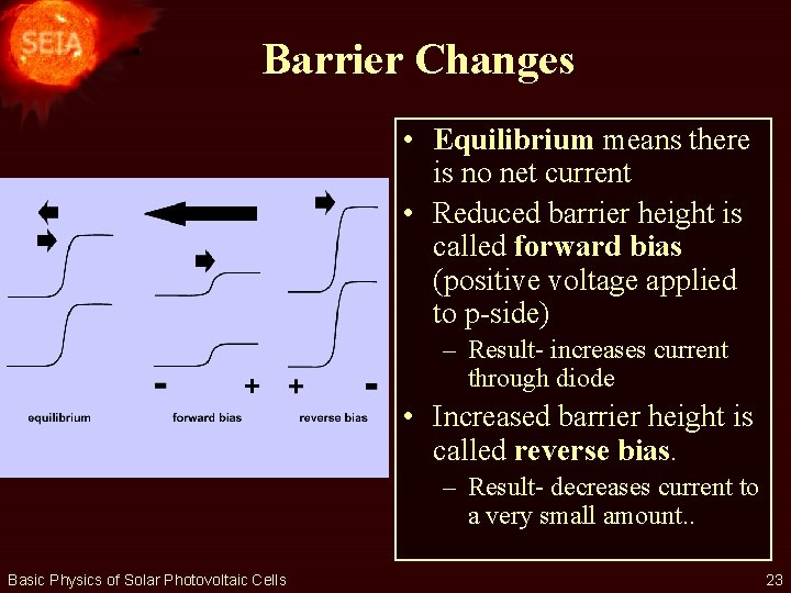 Barrier Changes • Equilibrium means there is no net current • Reduced barrier height