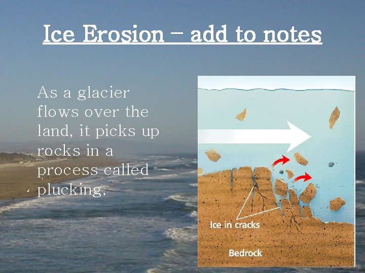 Ice Erosion – add to notes As a glacier flows over the land, it