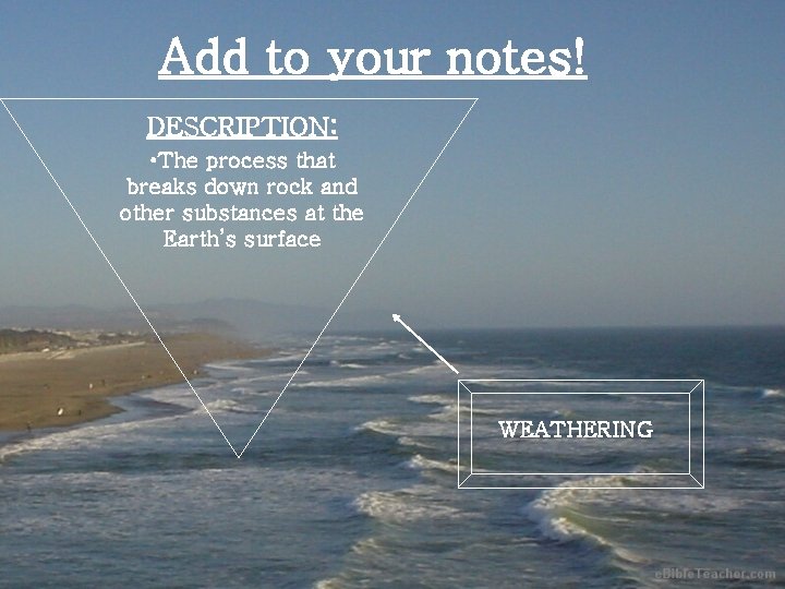 Add to your notes! DESCRIPTION: • The process that breaks down rock and other