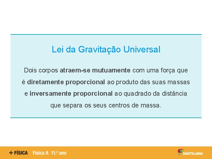 Lei da Gravitação Universal Dois corpos atraem-se mutuamente com uma força que é diretamente