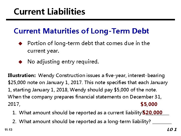 Current Liabilities Current Maturities of Long-Term Debt u Portion of long-term debt that comes