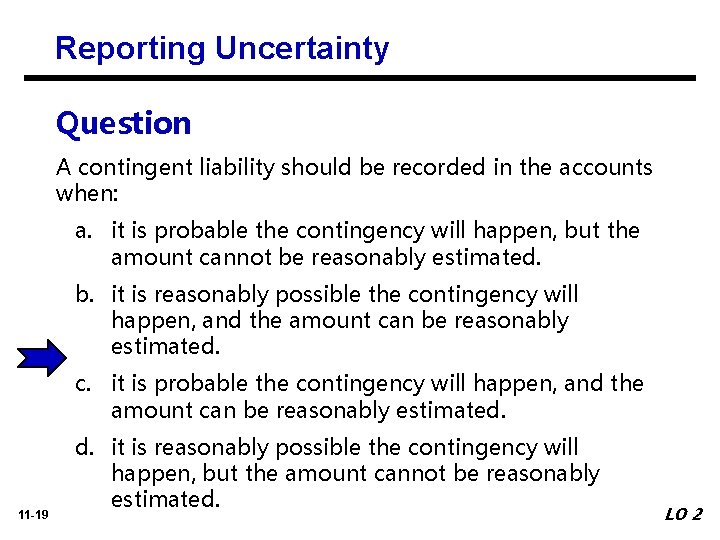 Reporting Uncertainty Question A contingent liability should be recorded in the accounts when: a.