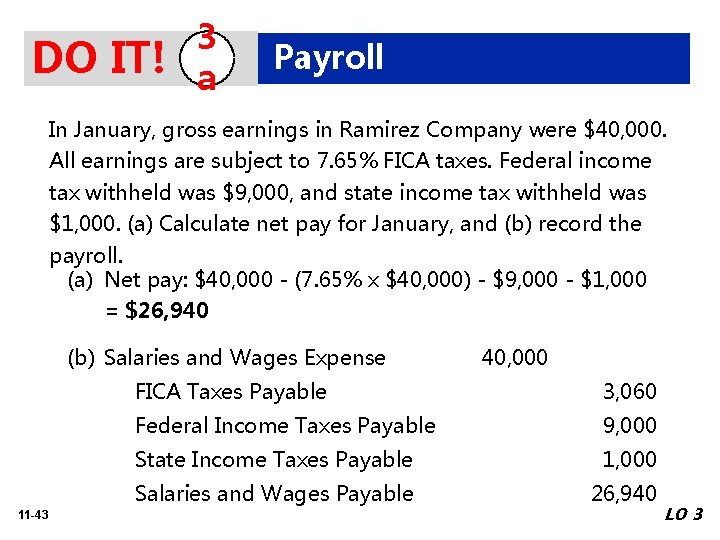 DO IT! 3 a Payroll In January, gross earnings in Ramirez Company were $40,