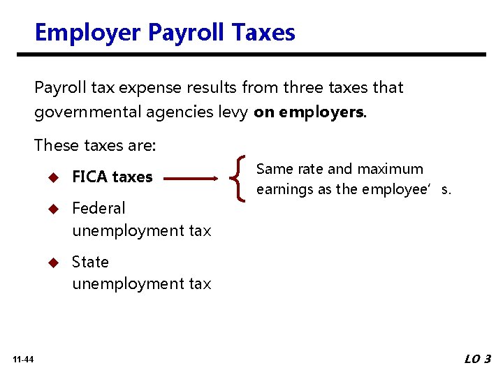 Employer Payroll Taxes Payroll tax expense results from three taxes that governmental agencies levy