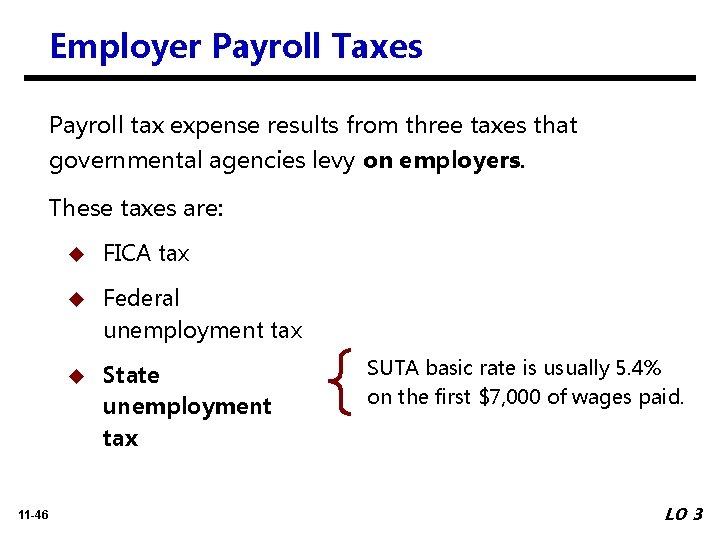 Employer Payroll Taxes Payroll tax expense results from three taxes that governmental agencies levy