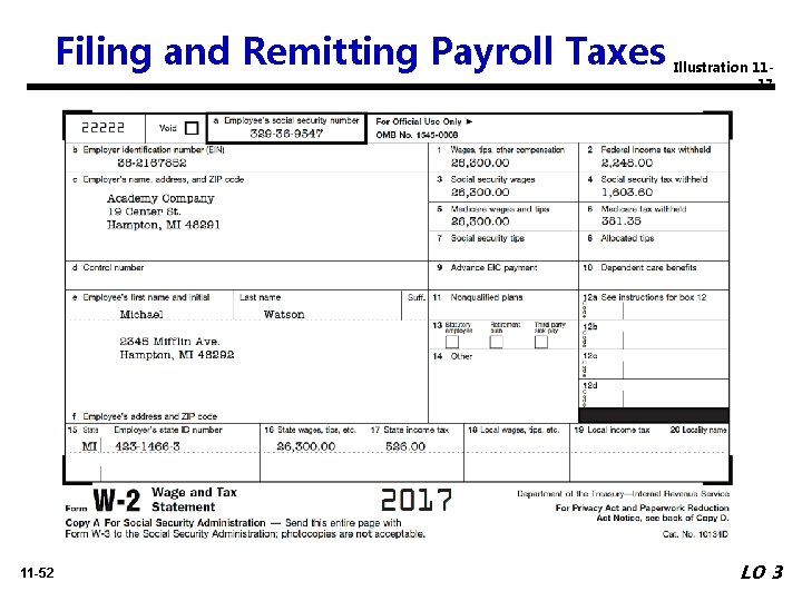 Filing and Remitting Payroll Taxes APPENDIX Illustration 1117 11 -52 LO 3 