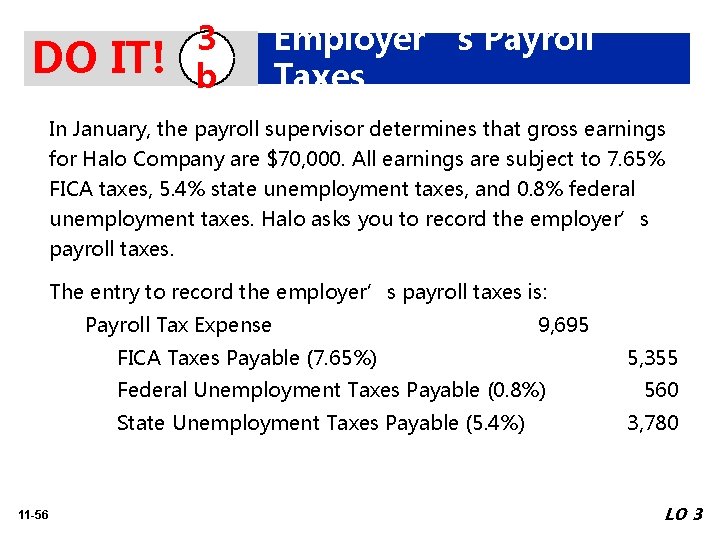 DO IT! 3 b Employer’s Payroll Taxes In January, the payroll supervisor determines that