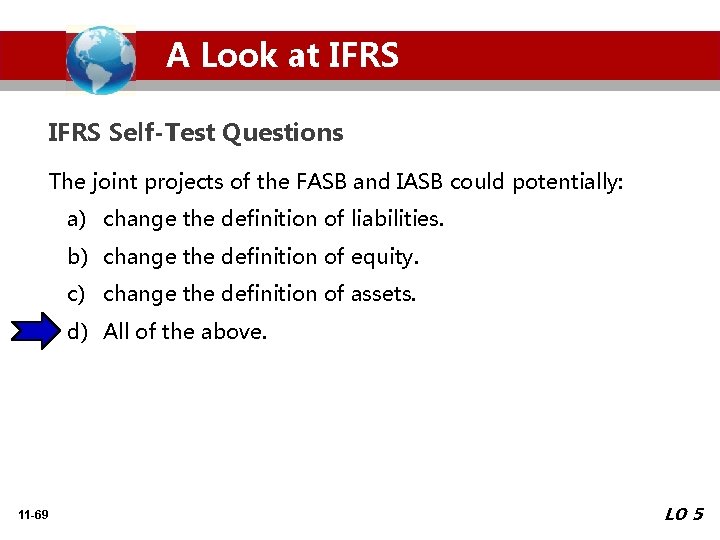 A Look at IFRS Self-Test Questions The joint projects of the FASB and IASB