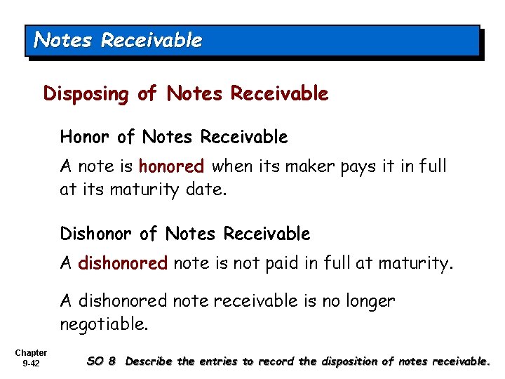 Notes Receivable Disposing of Notes Receivable Honor of Notes Receivable A note is honored