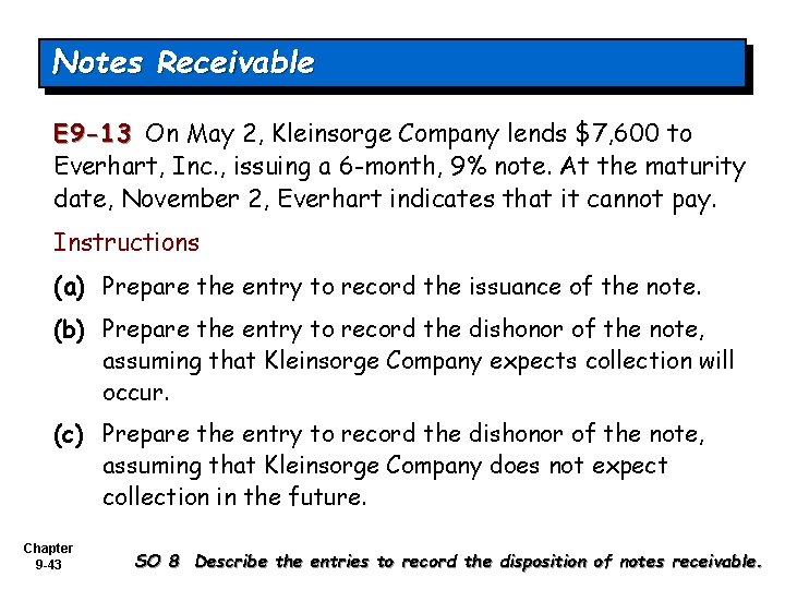 Notes Receivable E 9 -13 On May 2, Kleinsorge Company lends $7, 600 to