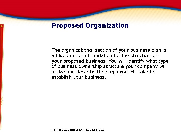 Proposed Organization The organizational section of your business plan is a blueprint or a