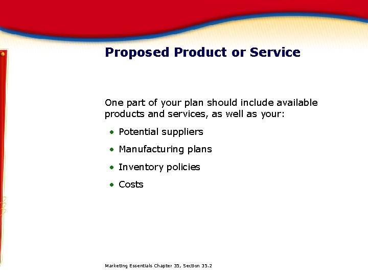 Proposed Product or Service One part of your plan should include available products and