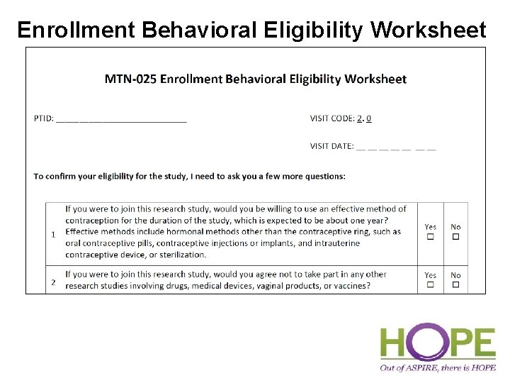 Enrollment Behavioral Eligibility Worksheet 