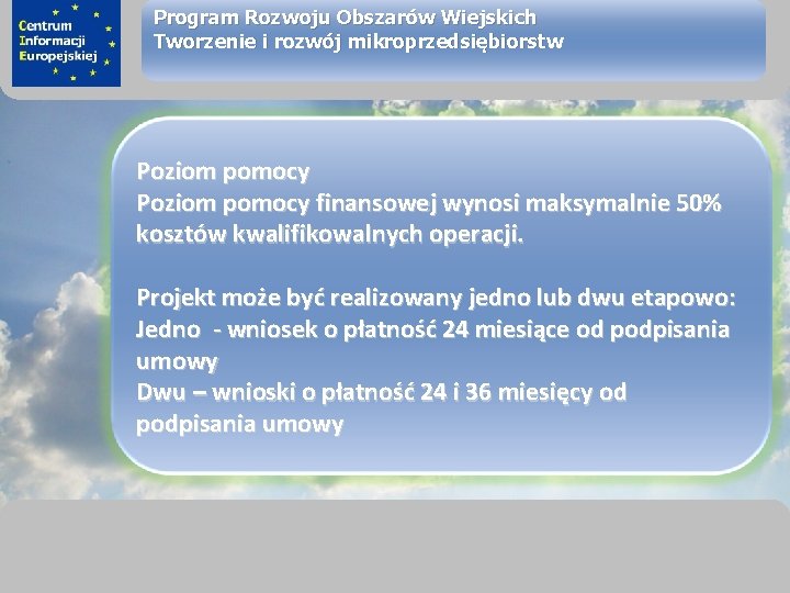 sprawimy, że Twój BIZNES rozkwitnie Program Rozwoju Obszarów Wiejskich Tworzenie i rozwój mikroprzedsiębiorstw Poziom