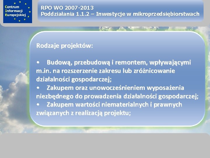 sprawimy, że Twój BIZNES rozkwitnie RPO WO 2007 -2013 Poddziałania 1. 1. 2 –