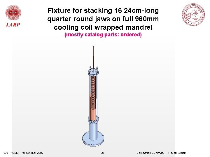 Fixture for stacking 16 24 cm-long quarter round jaws on full 960 mm cooling