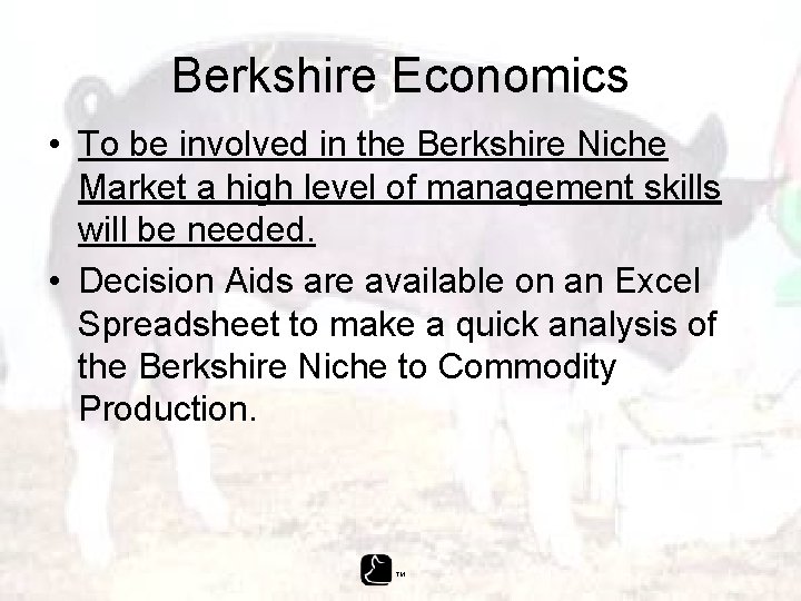 Berkshire Economics • To be involved in the Berkshire Niche Market a high level