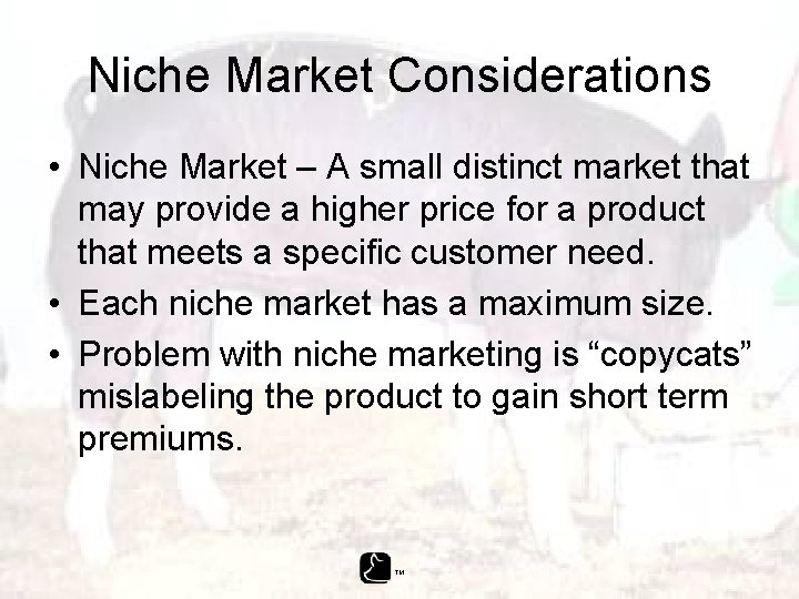 Niche Market Considerations • Niche Market – A small distinct market that may provide