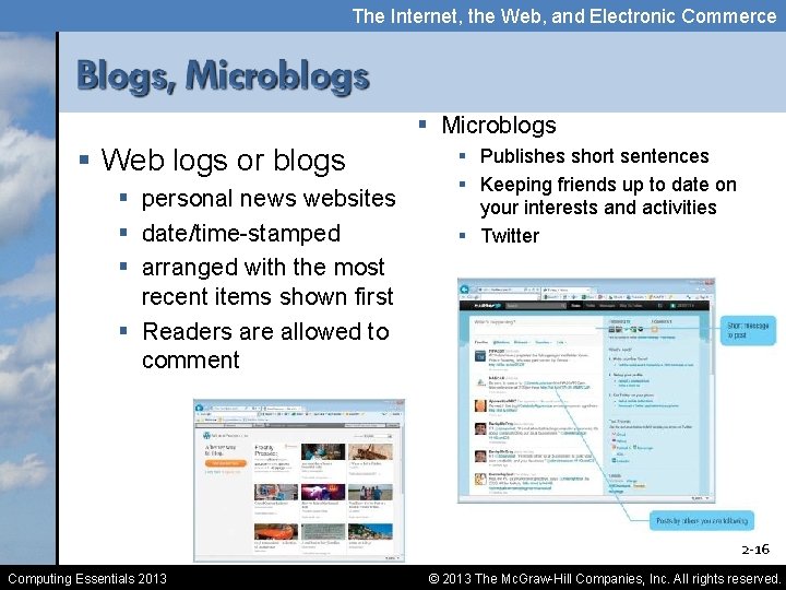 The Internet, the Web, and Electronic Commerce § Microblogs § Web logs or blogs