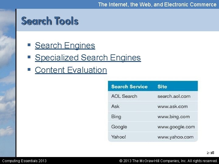 The Internet, the Web, and Electronic Commerce § Search Engines § Specialized Search Engines