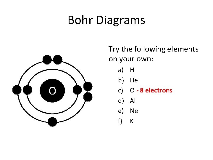 Bohr Diagrams Try the following elements on your own: O a) b) c) d) Bohr Diagrams Try the following elements on your own: O a) b) c) d)