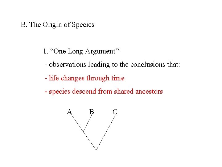 B. The Origin of Species 1. “One Long Argument” - observations leading to the
