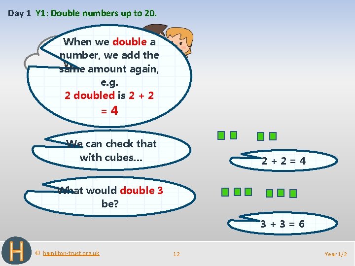 Day 1 Y 1: Double numbers up to 20. Talk towe your When double