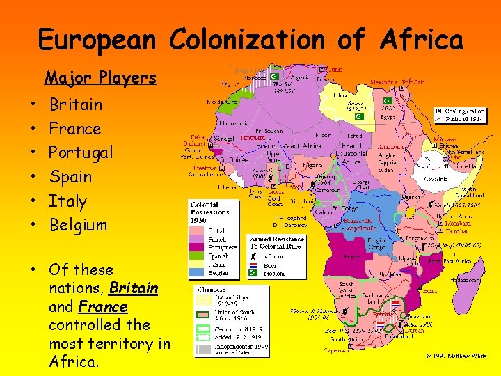 European Colonization of Africa Major Players • • • Britain France Portugal Spain Italy