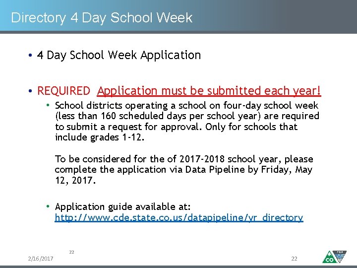 Directory 4 Day School Week • 4 Day School Week Application • REQUIRED Application