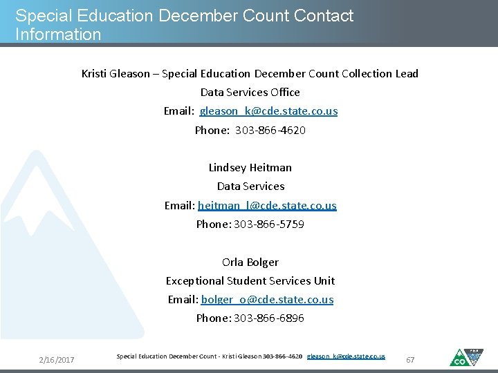 Special Education December Count Contact Information Kristi Gleason – Special Education December Count Collection
