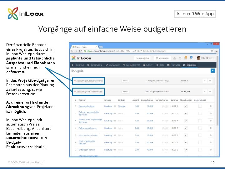 Seite 10 In. Loox 9 Web App Vorgänge auf einfache Weise budgetieren Der finanzielle