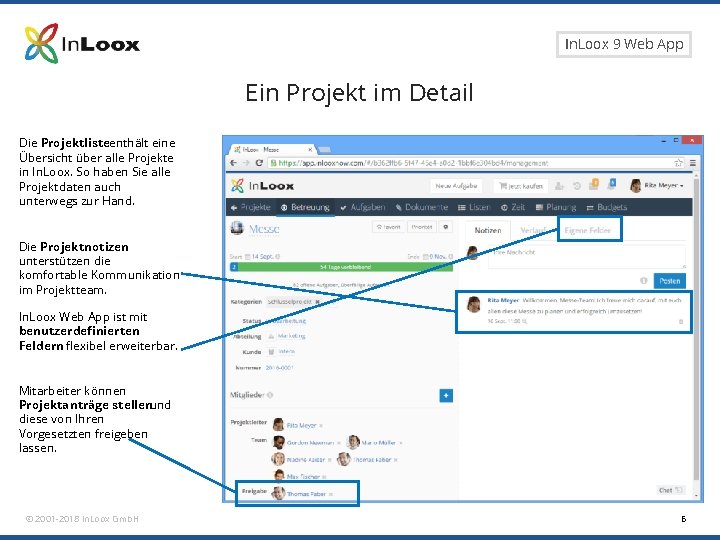 Seite 6 In. Loox 9 Web App Ein Projekt im Detail Die Projektlisteenthält eine