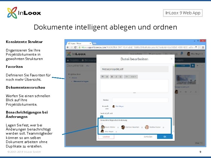 Seite 9 In. Loox 9 Web App Dokumente intelligent ablegen und ordnen Konsistente Struktur