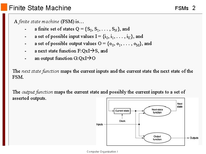 Finite State Machine FSMs 2 A finite state machine (FSM) is… a finite set