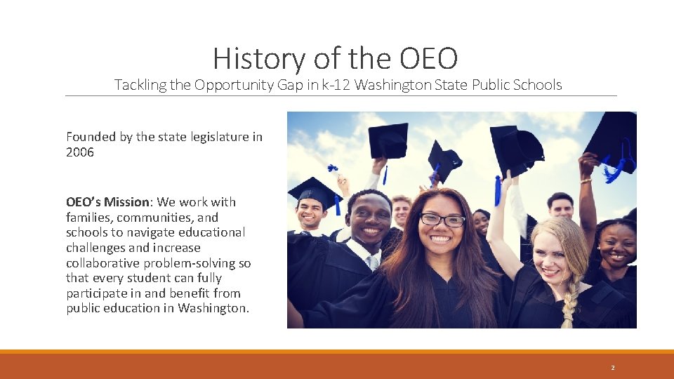 History of the OEO Tackling the Opportunity Gap in k-12 Washington State Public Schools